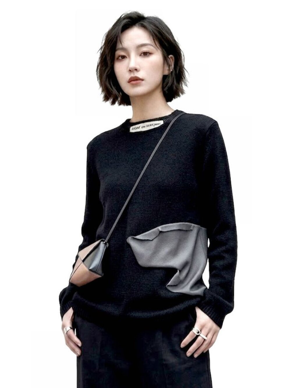 Comme des Garçons AD2017 Rubber Patch Wool Sweater, Black & Gray, Womens Size L